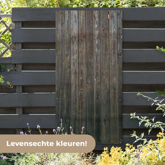 Tuinposter 80x160 cm - Tuindecoratie Achtergrond van donkere planken - Poster voor in de tuin - Buiten decoratie - Schutting tuinschilderij - Tuindoek muurdecoratie - Wanddecoratie balkondoek