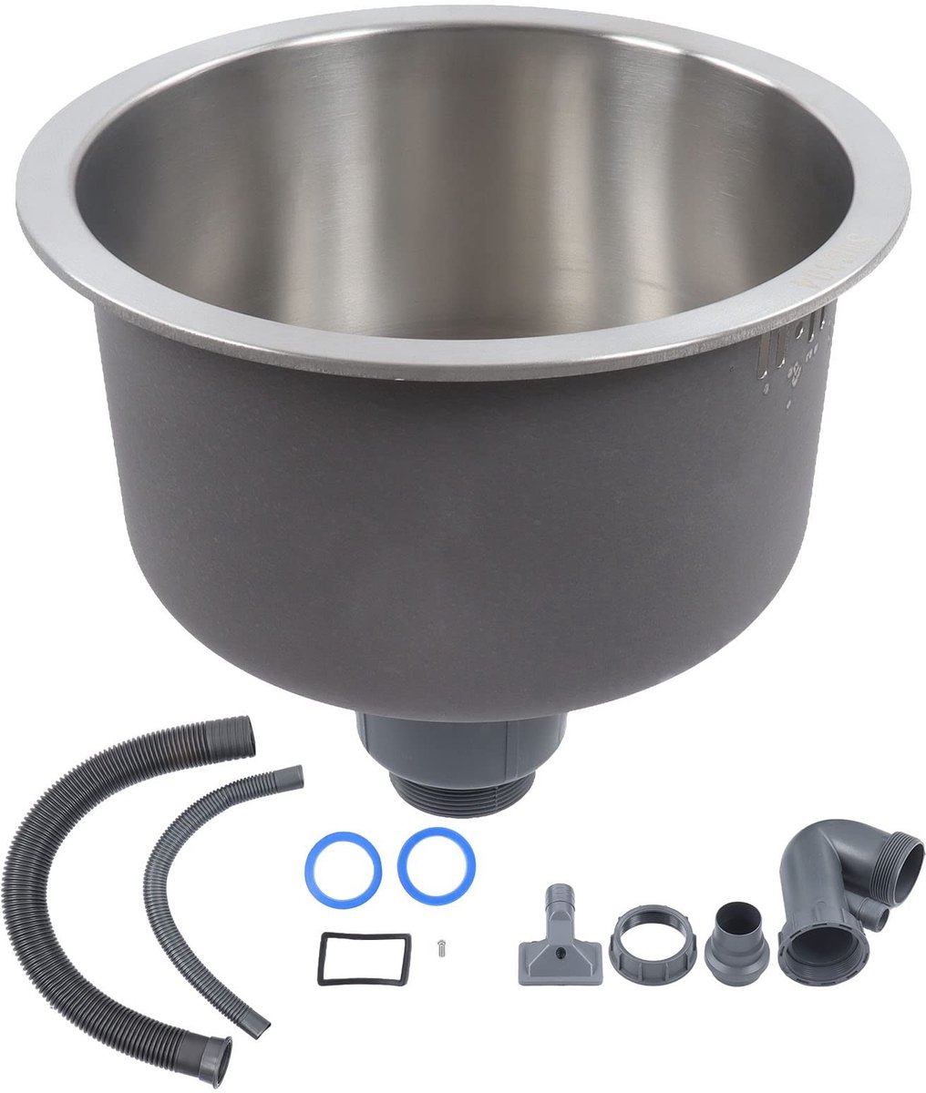Dailygoods- Spoelbak Roestvrijstaal - Enkele Kom Onderbouw - 30cm Diameter - Gootsteen Organizer - Duurzaam Hydrofoob Oppervlak - Uitstekende Afvoer