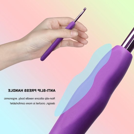 Ergonomische Haaknaalden Set voor Artritis, 9-delige Kleurige Aluminium Haaknaalden met Zachte Grip, Ideaal voor Beginners en Gevorderden — afbeelding 3