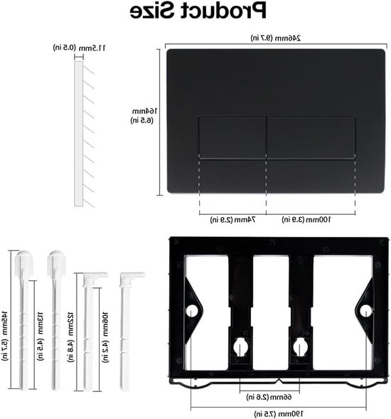 Toiletdeurplaat Zwart, Drukplaat Geschikt voor Geberit UP300 & UP320 Series, Dubbele Spoel met Spool Lever Set en Montageframe, Mat Zwart, 25.5 x 17 cm — afbeelding 5