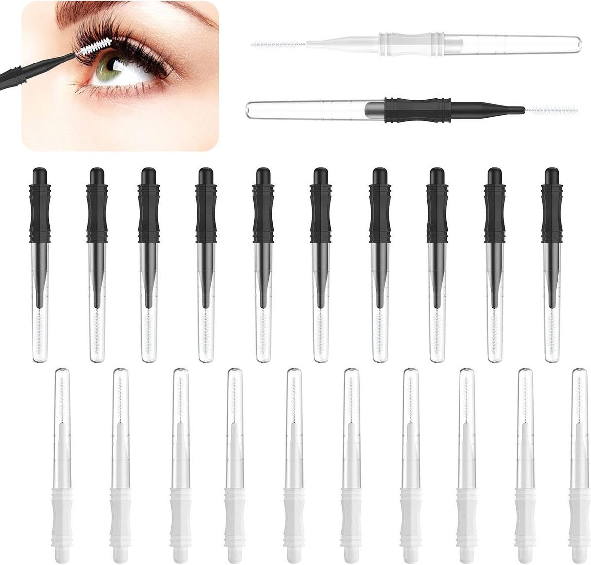 20 Stuks Micro Wenkbrauw Borstels met Kap - Multifunctionele Spoolie Borstels voor Wenkbrauw Lamineren, Wenkbrauwverzorging en Wimperlift