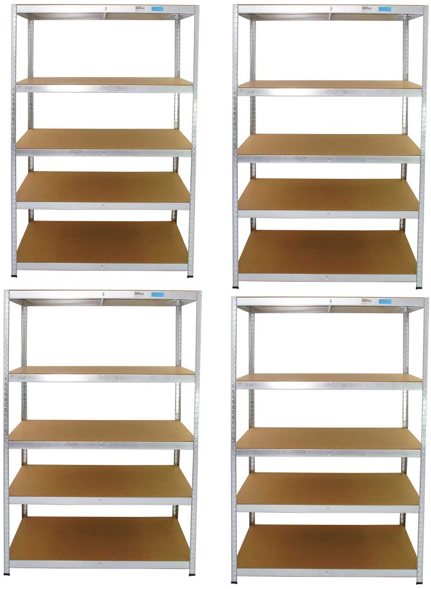 TRUTZHOLM - XXL Opbergrekken 180x120x60 cm - Set van 4 - 875 kg - 5 Legborden - Insteekbare Stelling - Werkplaatsrek - Breed