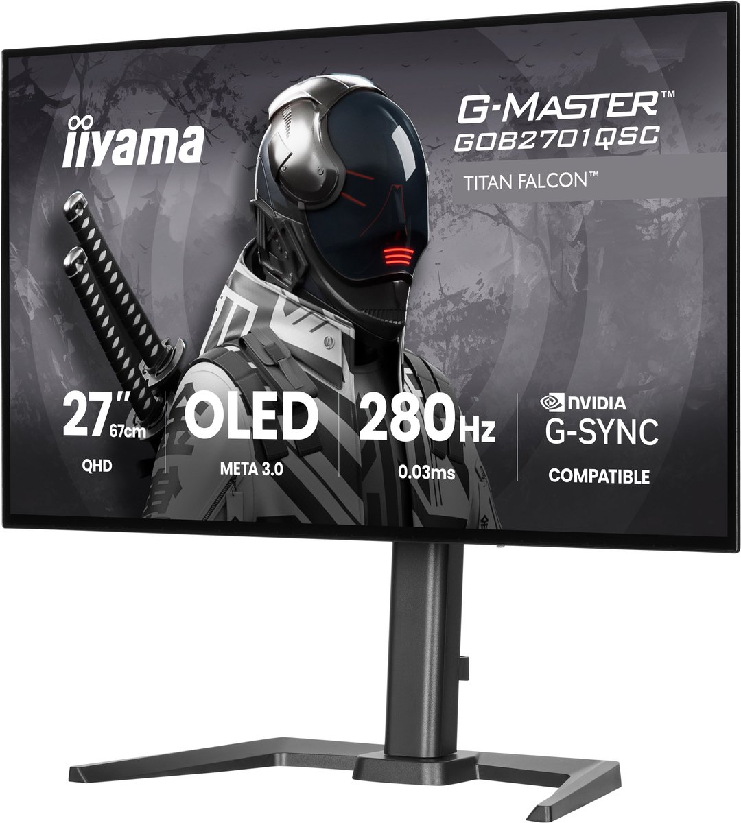 iiyama G-Master GOB2701QSC-B1 Titan Falcon - 27 inch - QHD - META 3.0 Tandem OLED - 280Hz - verstelbaar - HDR TB400 - G-Sync compatible