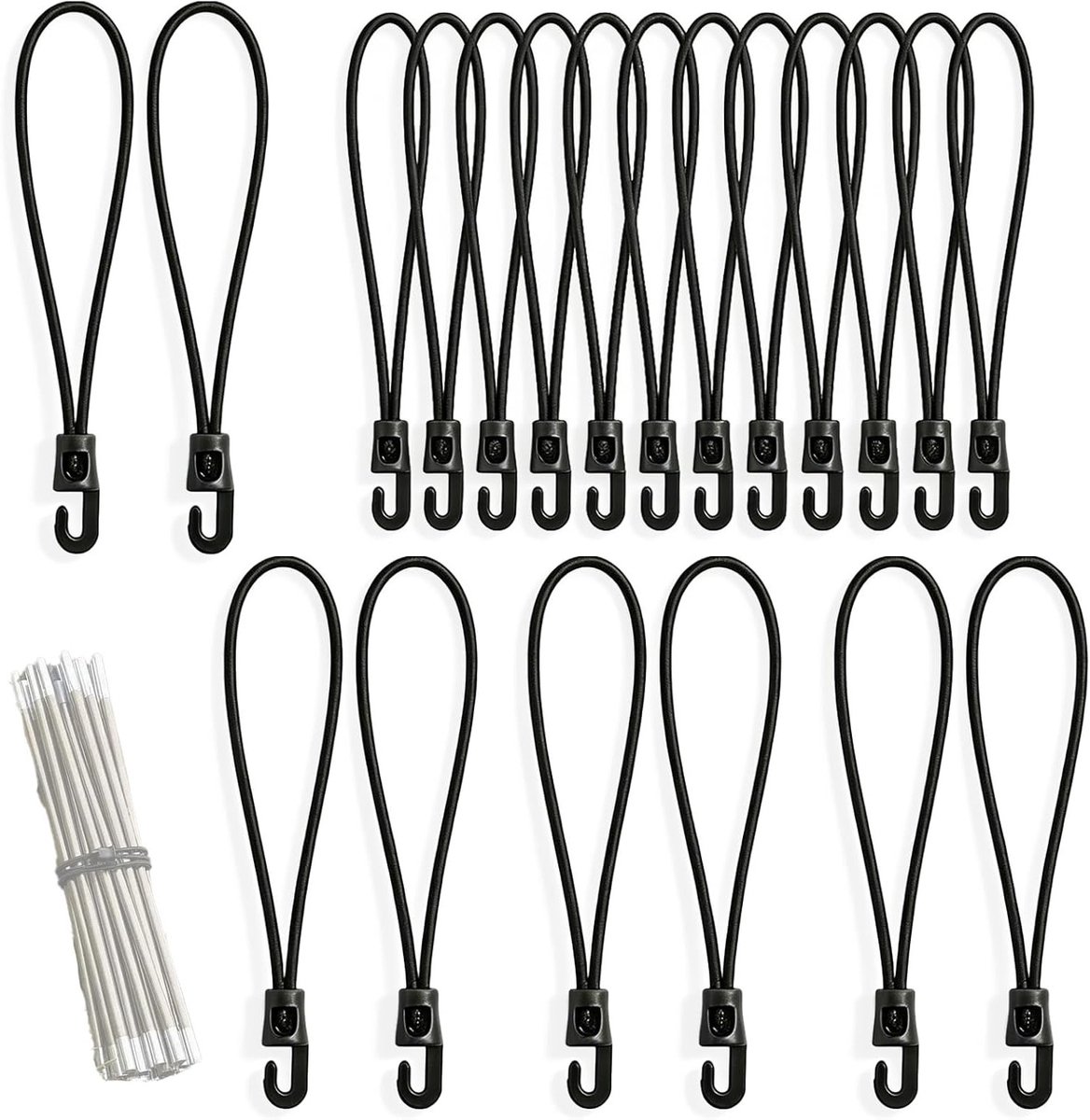 Multifunctionele rubberen spanbanden met haken, 10 cm, 20 stuks voor dekzeilen, tenten en campingaccessoires