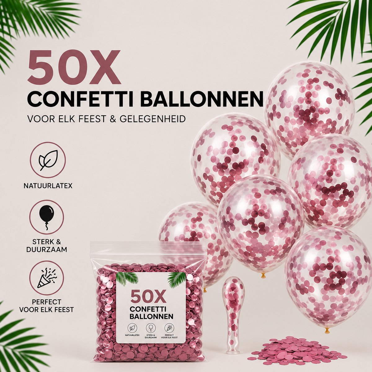 HG Party - Transparante Confetti Ballonnen Roségoud 12 inch – 50 stuks – Luxe Sequins Ballonnen voor Bruiloft & Feest