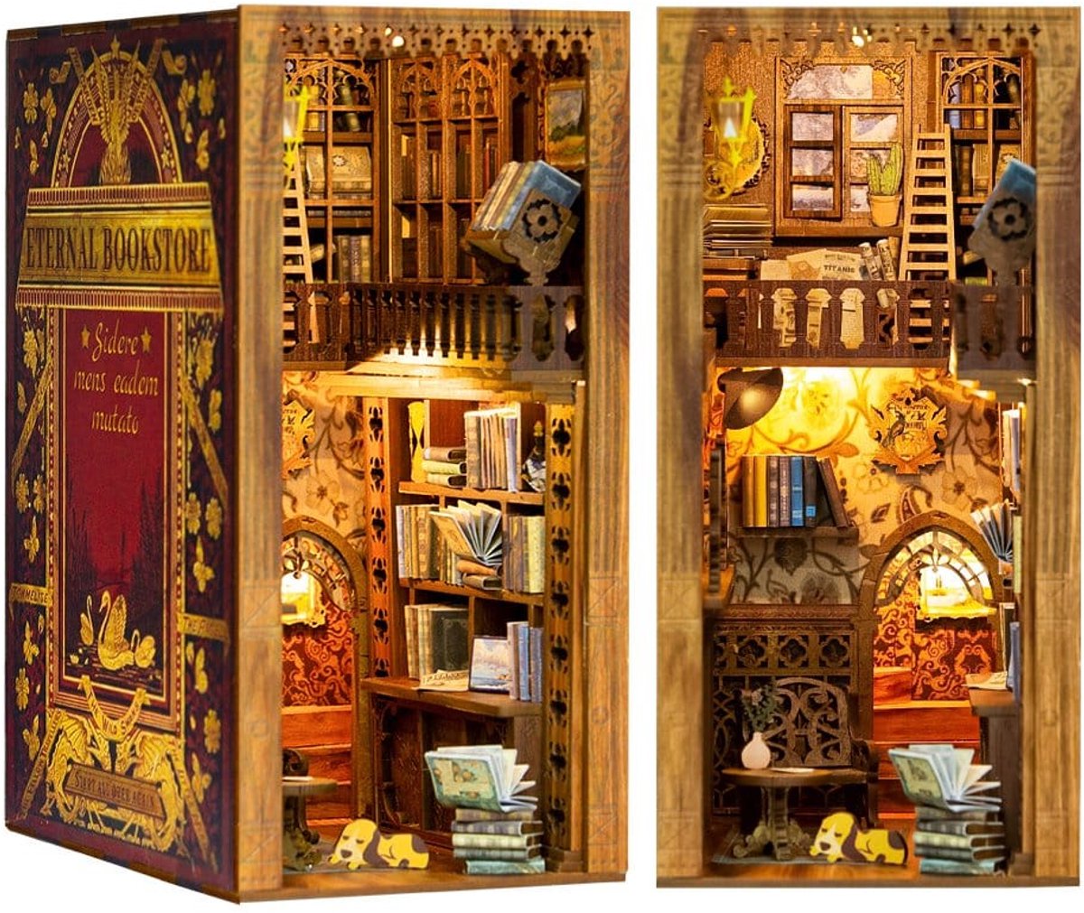 CuteBee Book Nook - Modelbouw - Houten 3D Puzzel - DIY Bouwpakket Volwassenen en Volwassenen - Boekensteun - Boekenhouder - Eternal Bookstore — afbeelding 22
