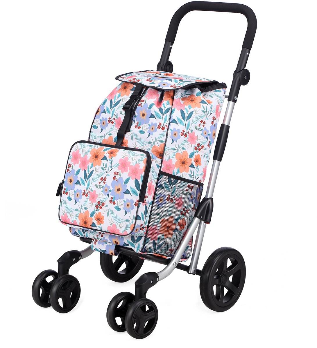 Packaway boodschappentrolley - 4 wielen - 60 liter - koelvak - verstelbaar handvat - Pastel Blossom