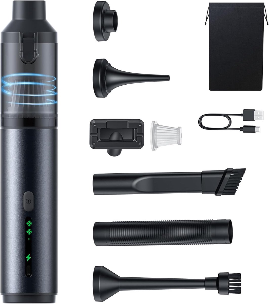 Draagbare Stofzuiger - Mini Stofzuiger - Auto Interieur Reinigen - Sterke Zuigkracht 16000 Pa - 6000 mAh Batterij - Grijs