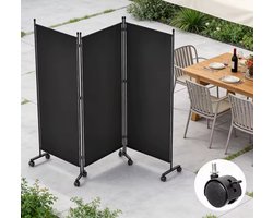 Kamerscherm op Wieltjes - 3-Delig - 259x183 cm - Verrijdbaar Paravent & Privacy Divider - Inklapbaar - Zwart