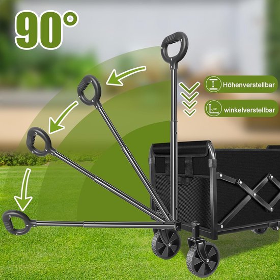 Opvouwbare Bolderkar - Robuuste Steekwagen 160kg - All-Terrain Wielen - 120L - Zwart van Opvouwbare Bolderkar — afbeelding 2
