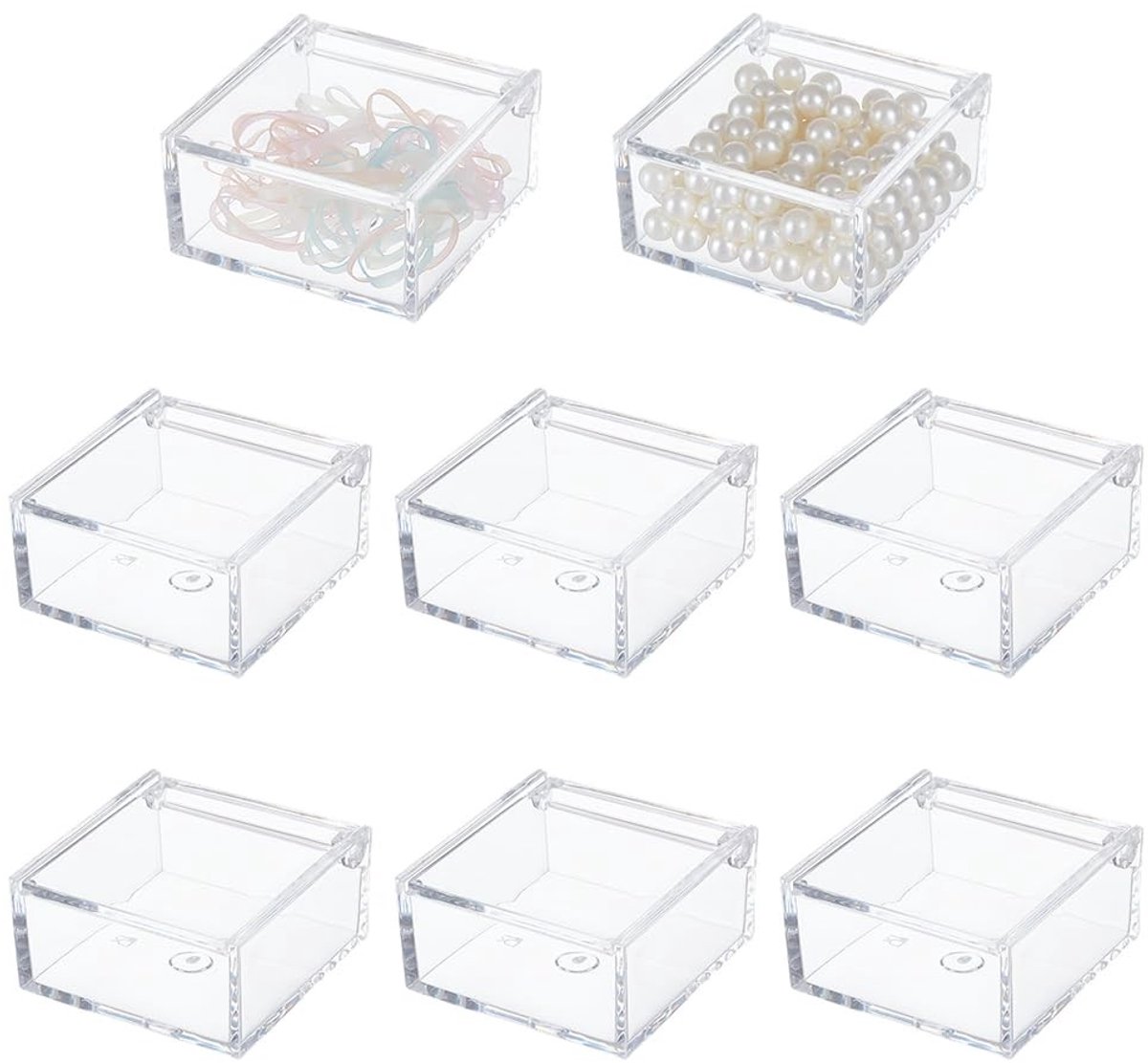 Dailygoods- Opbergdoosjes 8 stuks - Doorzichtige Acryldoosjes - Scharnierend Deksel - Multifunctionele Opbergdozen - 6 x 6 x 3 cm - Voor Kantoorbenodigdheden