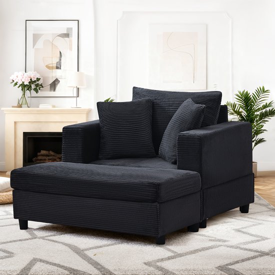 MODENUIT Chaise Longue 1-Zits - Met Voetsteun En Opbergruimte - Voor Woonkamer En Slaapkamer - Hout Metaal Zwart
