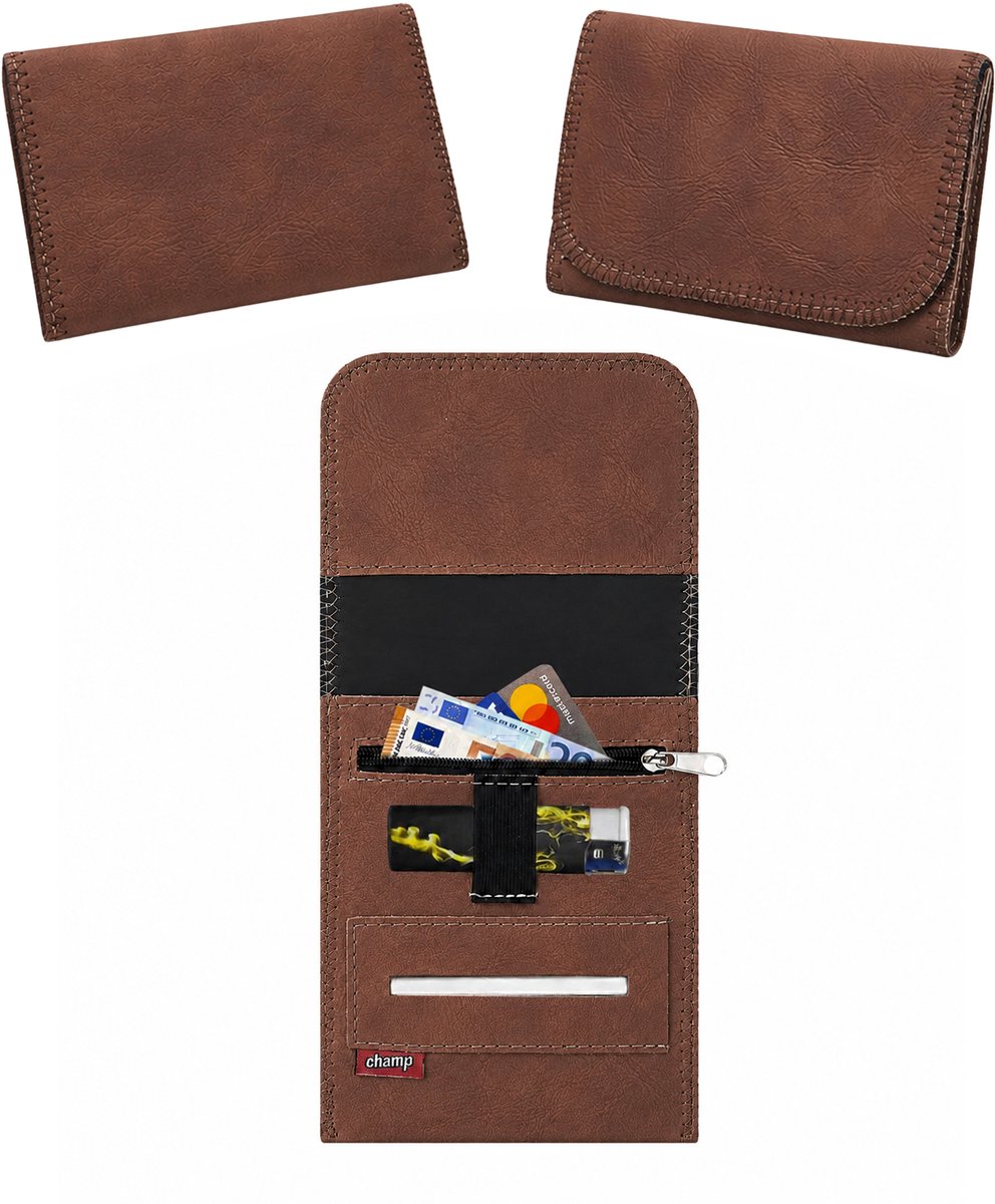Champ Shag Etui - Tabak Etui - Kunstleer - 3 Vakken - Aanstekerhouder - Bruin