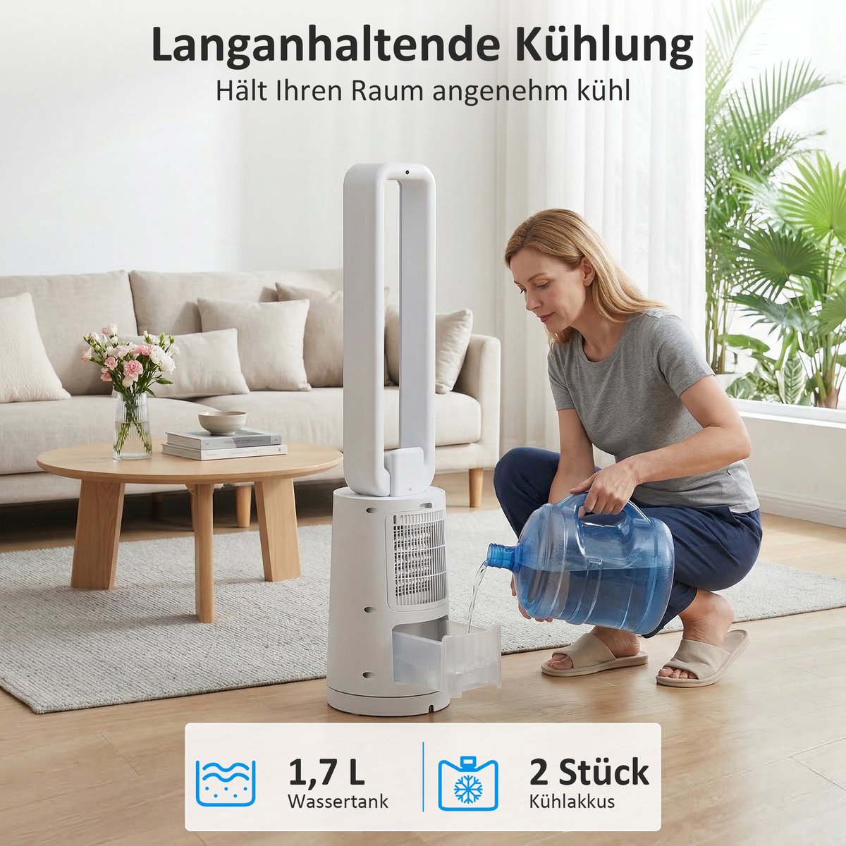 Mobiele Aircooler - 3-in-1 Torenventilator & Luchtkoeler - 1.7 Liter Waterreservoir - Met Afstandsbediening & Timer (15u) - Voor Thuis - Kantoor thumbnail 2