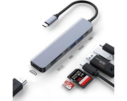 Daity 1 stuk – USB-C Hub HDMI-adapter voor MacBook Pro/Air – 7-in-1 USB-C Multiport Hub-adapter met voeding, 4K HDMI, PD, USB 3.0 en SD/TF-kaartlezer voor MacBook Pro/Air-laptops, pc, iPad, iPhone 15/16 en meer
