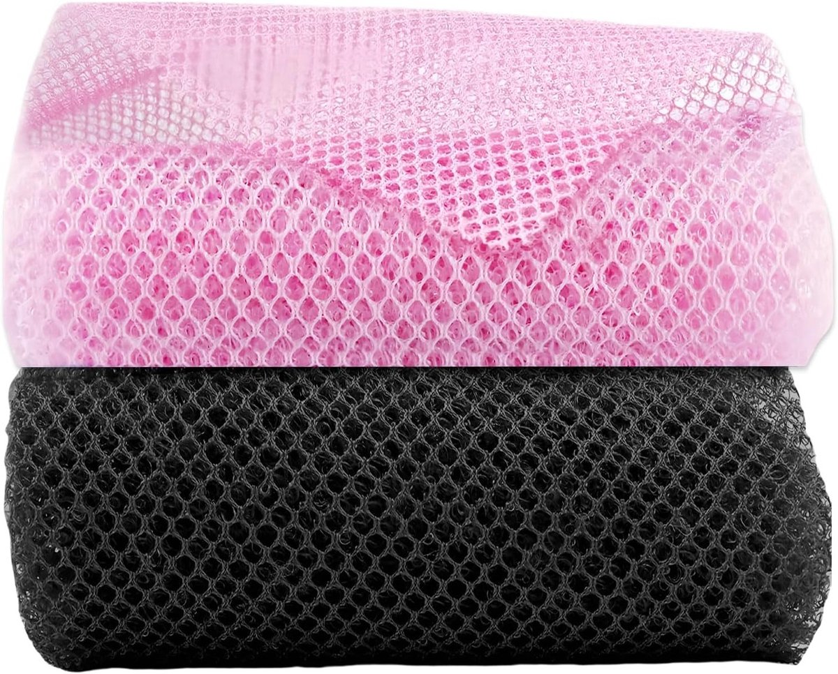 Set van 2 Afrikaanse Net Sponsen voor Lichaam en Voet - Exfoliatie, Scrub en Badaccessoires in Zwart en Roze
