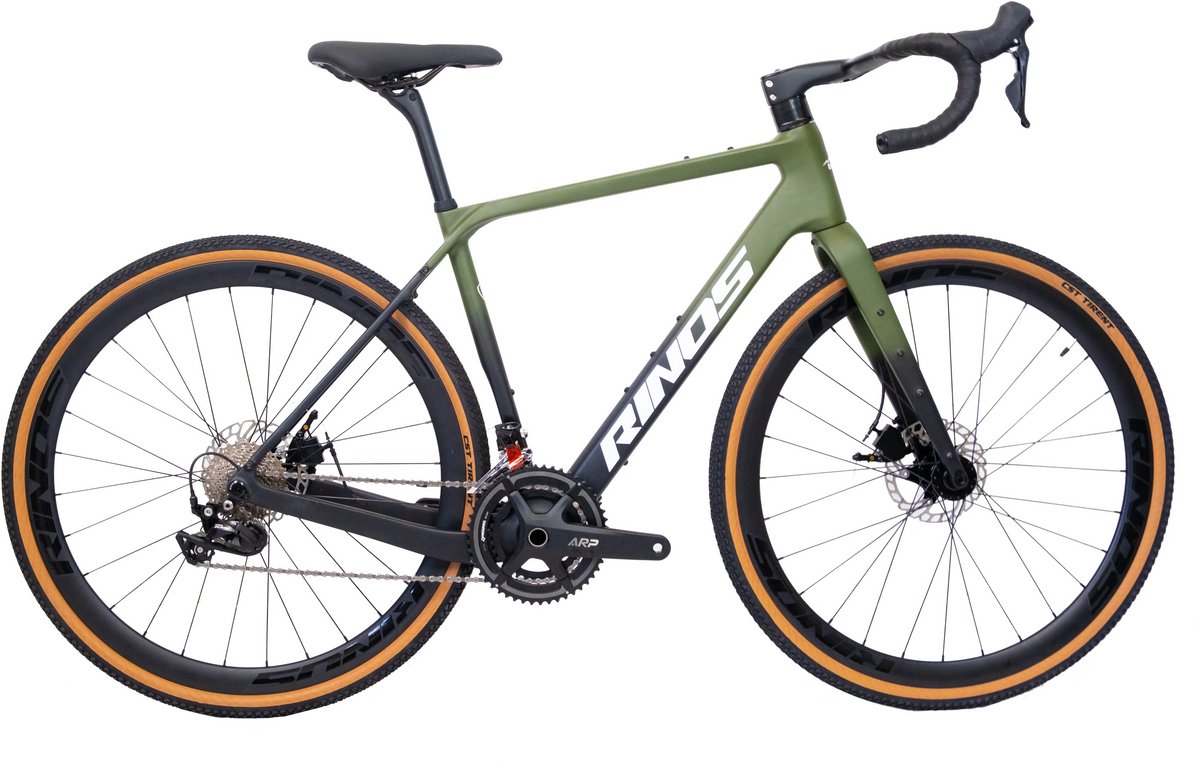 Rinos Sandman 3.0 Carbon - Gravel Fiets - Gravel Bike met SHIMANO 105 ST-R7000 - 22 versnellingen en schijfremmen - lichte fiets voor dames en heren - 700 x 40C - Zwart Groen S-52