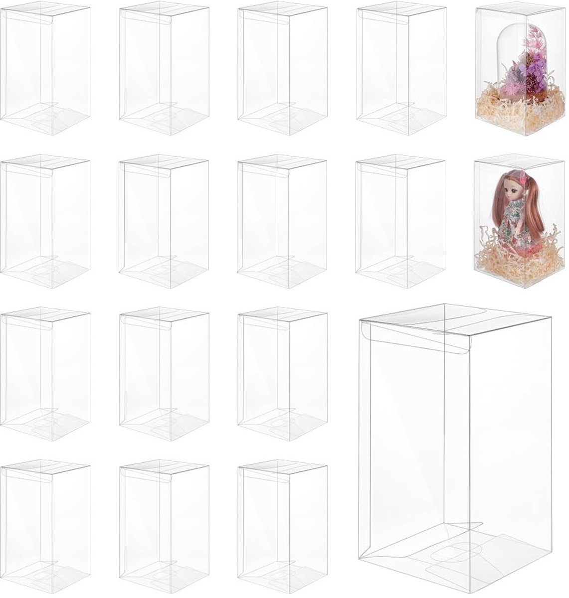 JHUBERS - 20 Stuks Doorzichtige PVC Geschenkdozen - 10 x 10 x 18 cm