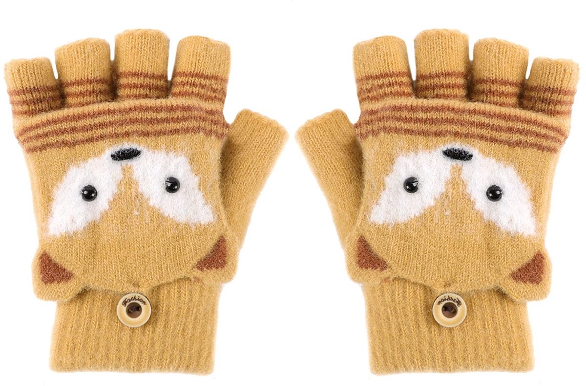 JHUBERS- Winterhandschoenen met pluche voering - Vingerloze Wanten - Gebreid Materiaal - Voor Kinderen - Ideaal voor Wintersport - One Size - Handschoenen