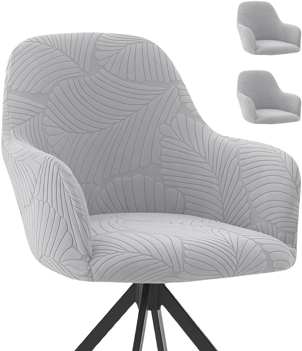 Dailygoods- Stoelhoezen Hoogwaardige Stretch - 2 Stuks - Bureaustoelhoes - Eetkamerstoelhoezen - Elastische Hoes met Armleuningen - Lichtgrijs - Jacquard-Textuur - Stoelhoes