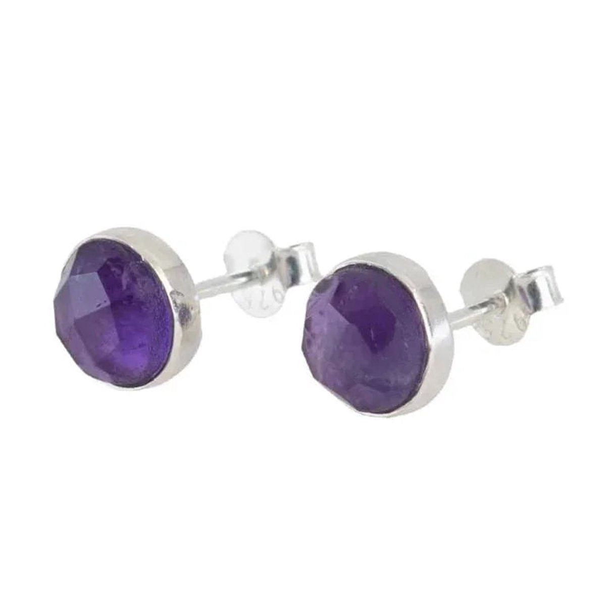 Studs oorbellen geboortesteen februari amethist facet - zilver