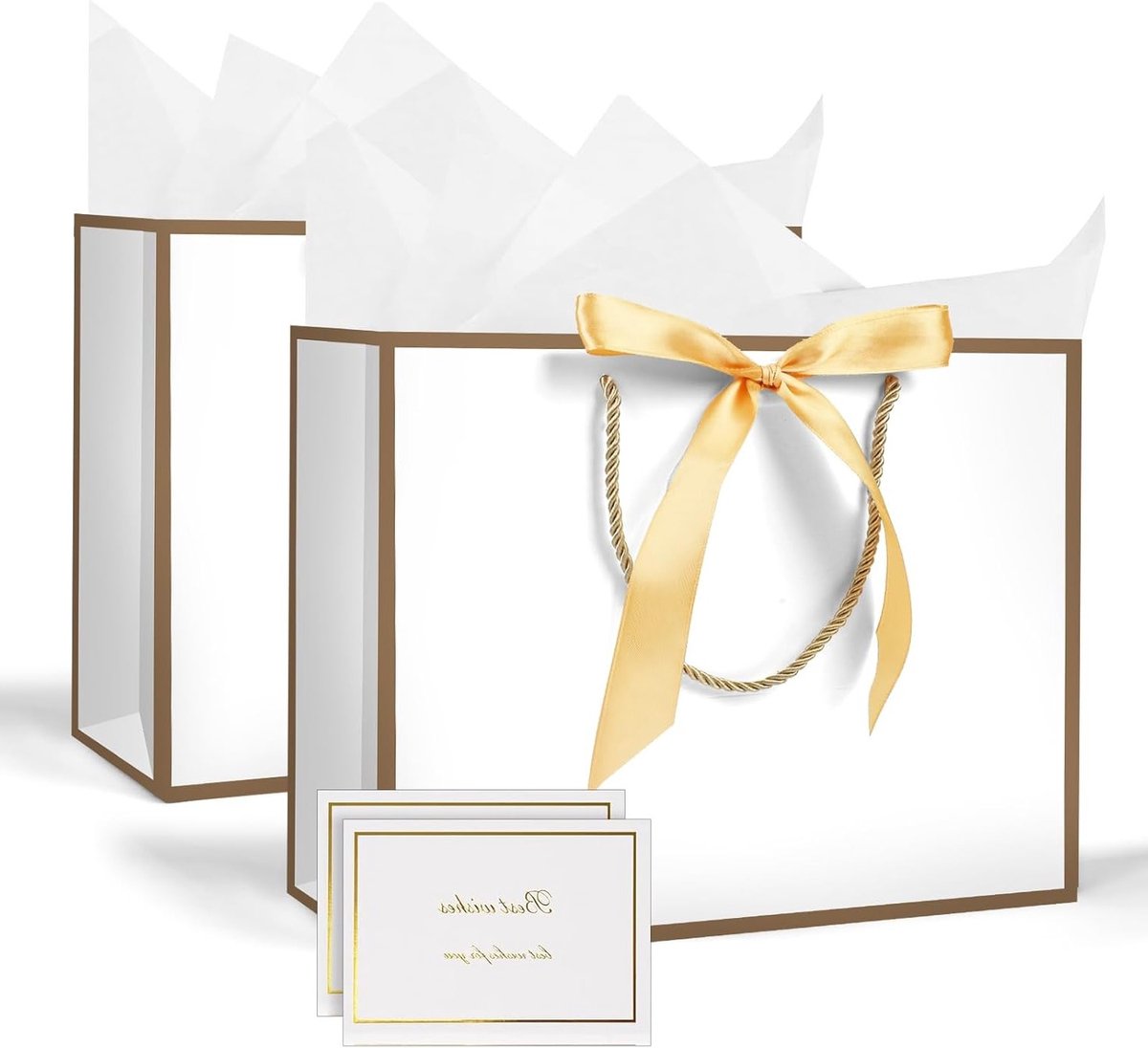 2 Medium Witte Papieren Tassen met Handvatten en 4 Verpakkingen, Cadeautassen voor Verjaardagen, Valentijnsdag en Bruidsmeisjes