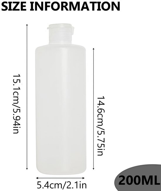 Dailygoods- Knijpfles 200ml - Set van 2 - Hervulbaar - Kunststof - Flipdeksel - Voor shampoo/lotion/douchegel - Reisfles — afbeelding 3