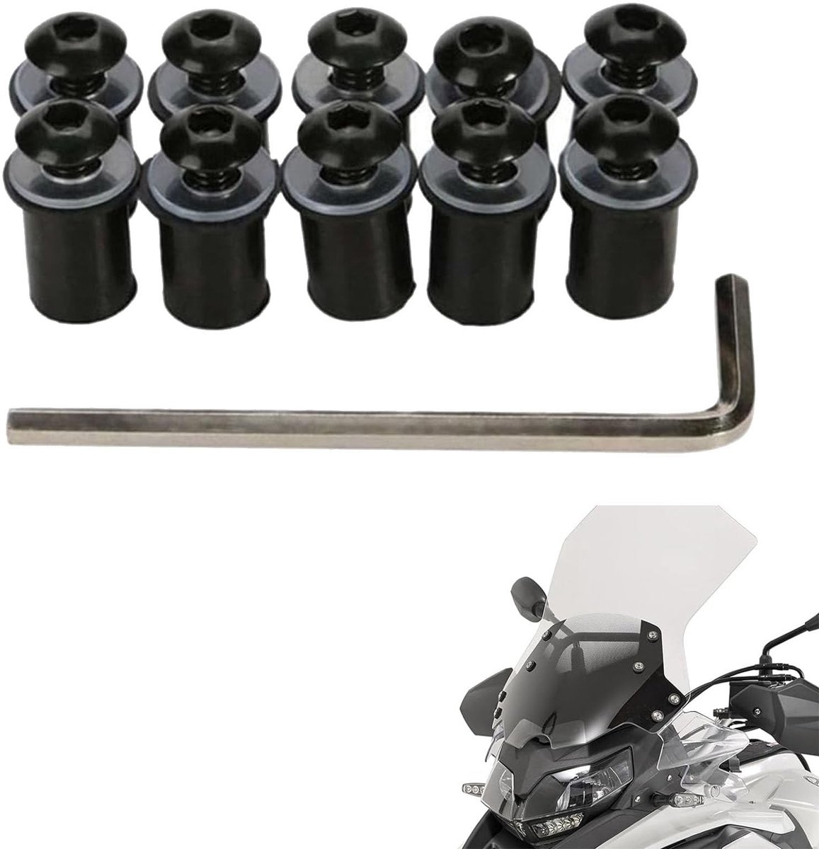 Dailygoods- Voorruitschroeven 5 mm - Motorfiets Windschild Bevestiging - Zwart - 10 Stuks - Slijtvast - Roestbestendig - Windschildschroeven