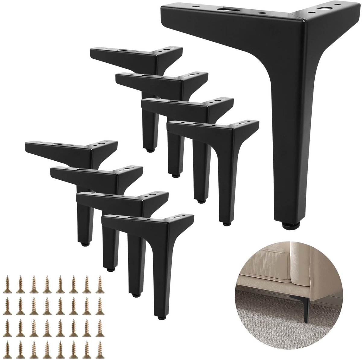 Dailygoods- Meubelpoten Zwart 17 cm - Set van 8 - Driehoekige Tafelpoten - Metalen Kastpoten - Eenvoudige Montage - Stalen Pootjes