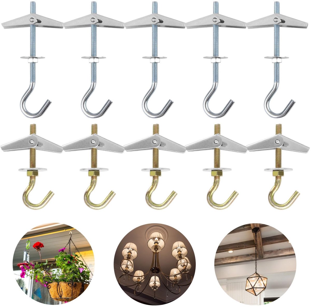 Dailygoods - Plafondhaken - Sterke plafondhaken voor planten - 10-delig - Decoratie - M6 M5 haken voor thuis - Geschikt voor binnen - Wit
