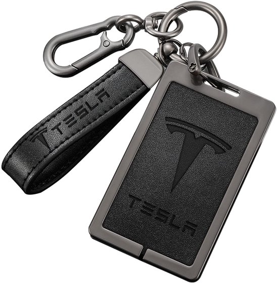 Dailygoods- Sleutelkaarthouder voor Tesla - Siliconen Sleutelhanger - Rundleer/Zinklegering - Zwart - Duurzaam - Eenvoudig te installeren