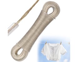 Dailygoods- Waslijn 50m Extra Sterk - Waslijn Uittrekbaar - Wasdraad met Stalen Kern - Wasdraad Buiten - Waslijn Camping - Draagvermogen 120kg