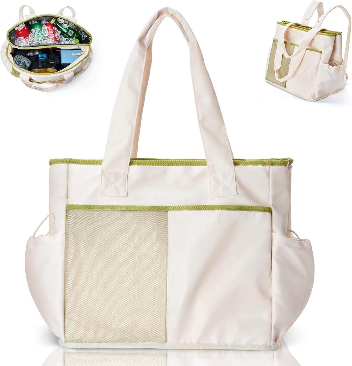 Picknicktas - Picknickmand - Lunchtas - Lunch Bag - Koeltas - Koelrugtas - Koelrugzak - Cooler Bag - Thermotas - Polyurethaan - 26L - Wit en Groen - van Imperatoris
