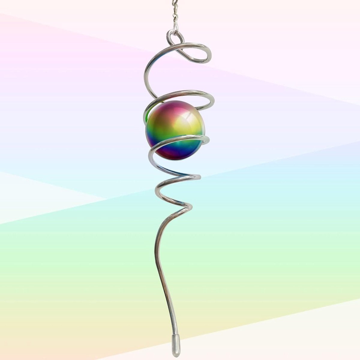 Windspinner Staart Bal - Decoratieve Spinner - Tuin Decoratie - Optische Illusie Effect - 33cm Hoog - Regenboog Kleuren
