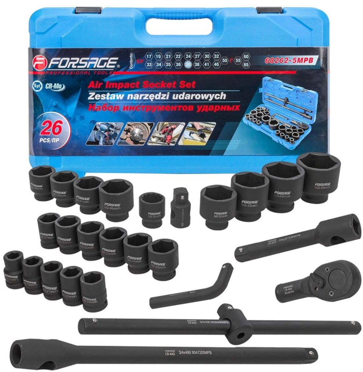 26-delige Impact Doppenset 3/4"-1" Zeskant 17-65mm in Koffer