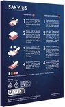 Transparante screenprotector voor smartphone met pictogrammen voor 9H hardheid, schokbestendig en Made in Germany.