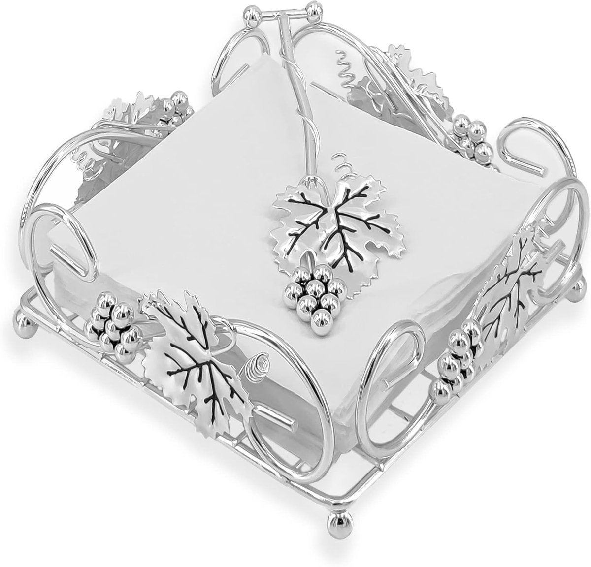 Platte Servethouder - Tissue Dispenser - Keuken Eettafel - Verzwaarde Arm - 18x18x6 CM - Zilver