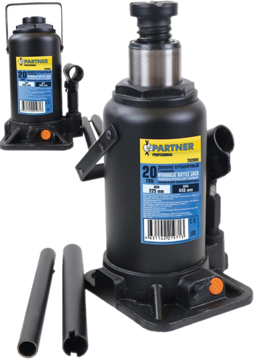Partner Hydraulische Potkrik - 20 Ton - 225 t/m 440 mm - Met Veiligheidsventiel - Robuuste Wagenkrik - PA-T92004