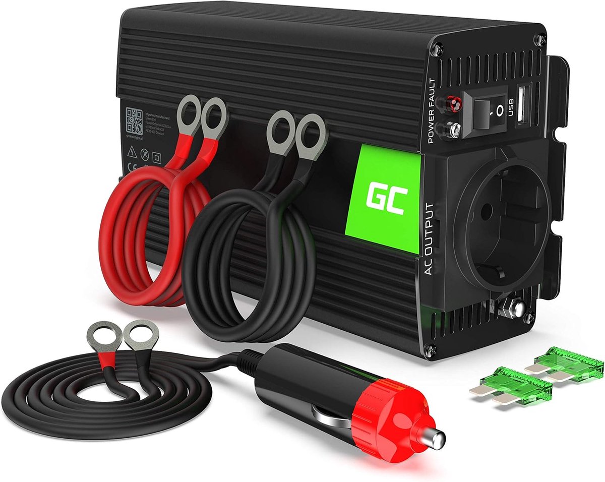 Stroomomvormer - Spanningsomvormer - Auto en Camper - 1000W Piekvermogen - 60x60x85 cm