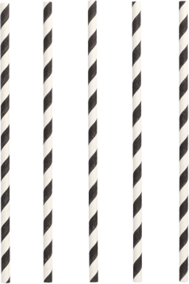 20x 25 Drinkrietjes papier Ø 6 mm · 20 cm zwart/wit Stripes