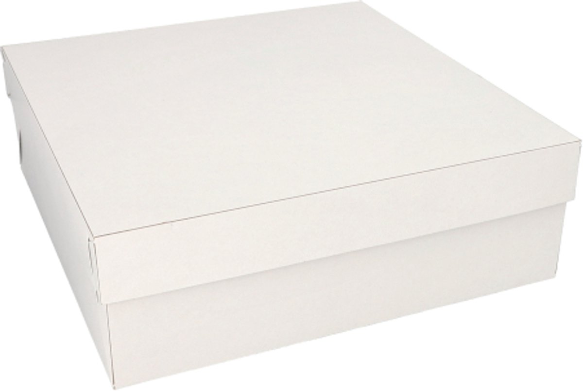 5x 10 Kartonnen gebaksdozen met deksel hoekig 30 cm x 30 cm x 10 cm wit
