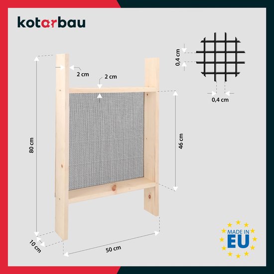 KOTARBAU® Grondzeef, Bouwzeef, 4 x 4 mm, Staal + Hout, 80x50 cm, Zandzeef, Zwart Natuurlijk, Tuinzeef, Grote Grondzeef, Compostzeef, voor Aarde en Stenen van Merkloos	 — afbeelding 3