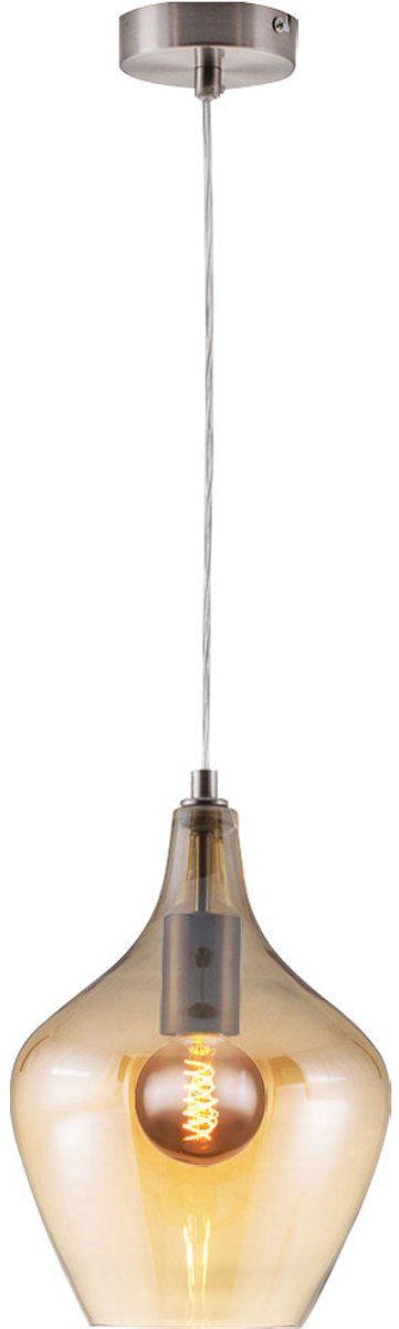 Hanglamp hanglamp eetkamerlamp woonkamerlamp plafondlamp, metaal glas amber nikkel mat, in hoogte verstelbaar, E27, H 150 cm