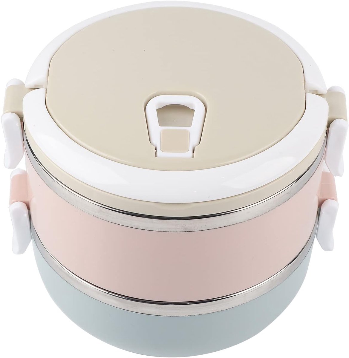 Thermische Lunchbox - Roestvrijstaal Container - Warm Eten Meenemen - Modulair Stapelbaar - 1400ml 2 Lagen - Zilver