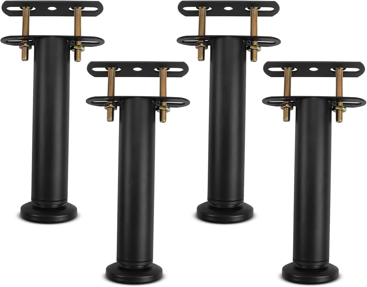 Bedpoten Metaal - Verstelbare steunpoten - Bedframe Versterking - Antislip Nylon Voet - 18-33cm Verstelbaar - Zwart
