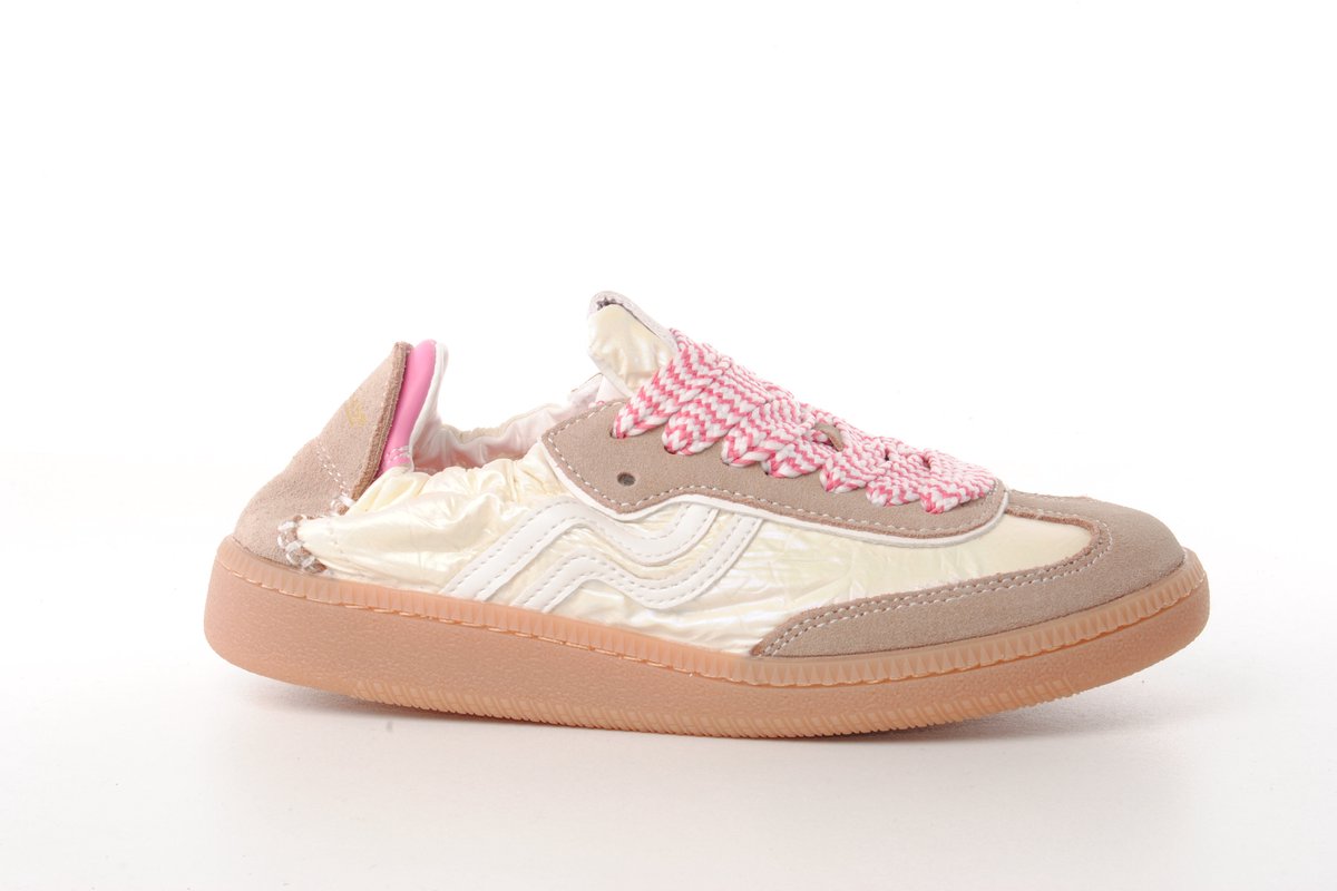 Primabase dames sneaker Vichy suède en textiel beige ecru