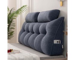 Wedge Cushion Set - Reading Pillow Backrest - Bed Relaxation Support - Includes Neck Roll - 100x50x20cm - Blue