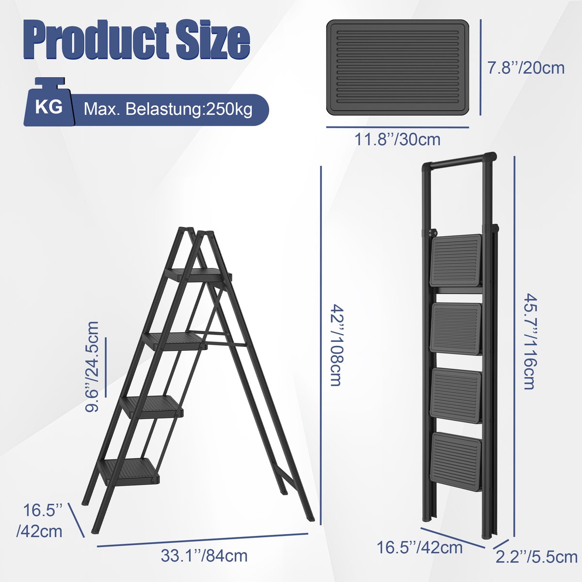 Huishoudtrap 4 treden - Opvouwbare trap van metaal - Antislip, stabiel en belastbaar tot 250 kg - Trapladder voor huis, balkon , garage – foto 3