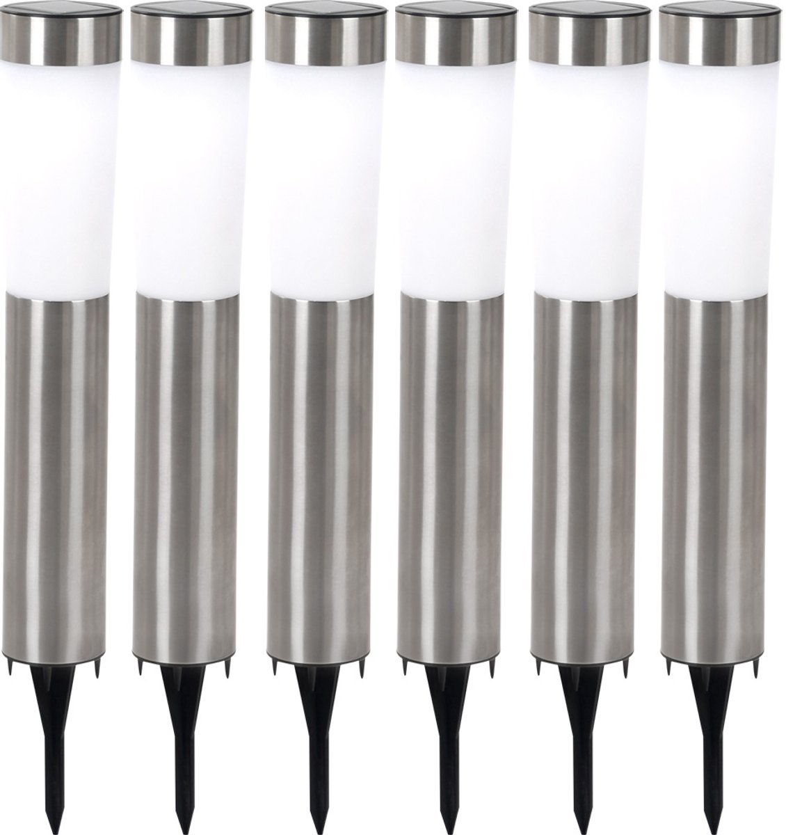 Solarlamp RVS buitenlamp grondspies solar plug-in lamp tuinlamp, LED 0.06W, DxH 7.5x56 cm, set van 6