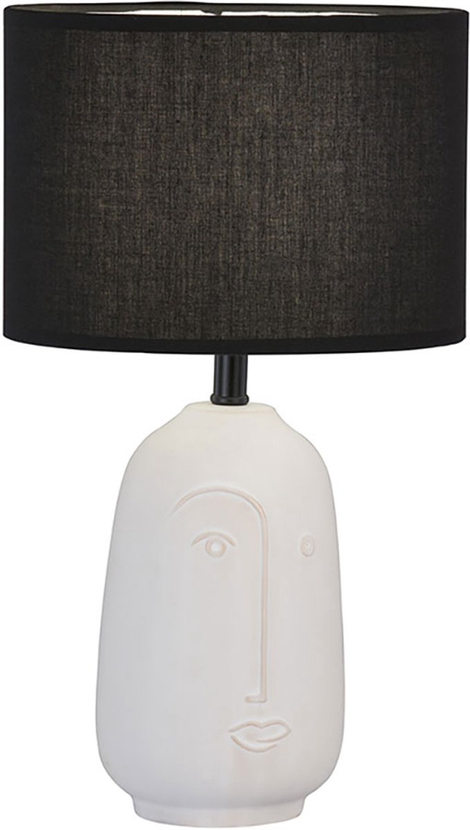 Tafellamp Nachtlamp Tafellamp Nachtlamp Slaapkamerlamp Leeslamp, wit keramiek, zwarte stoffen kap, 1x E14, H 38,5 cm